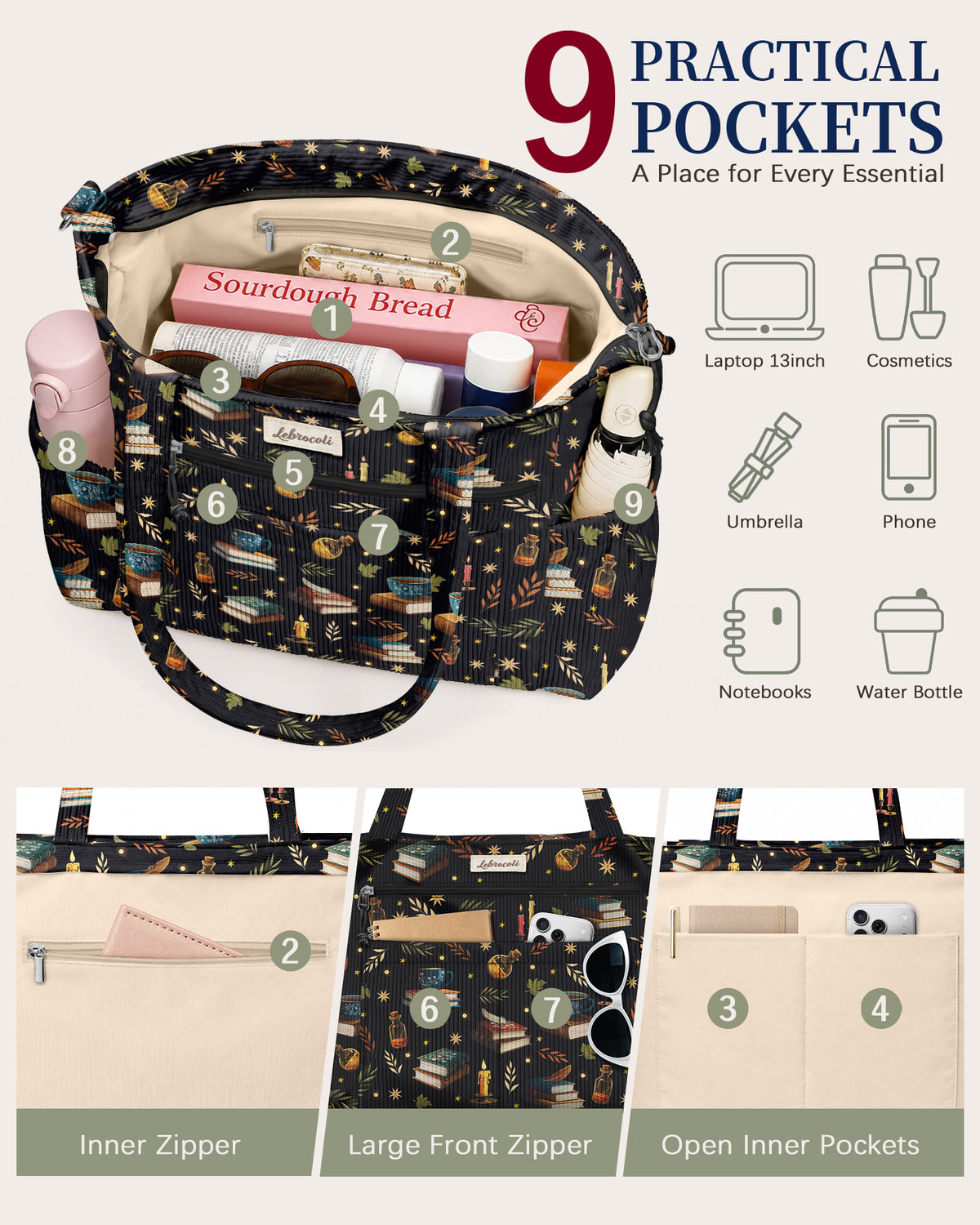 Magic Books Corduroy Tote Bag