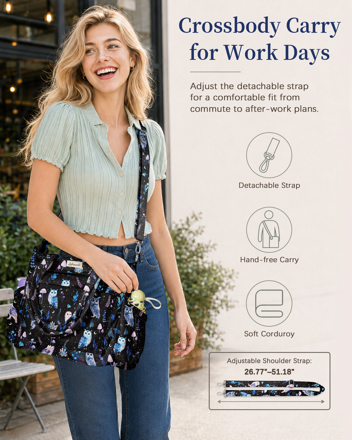 Moon Owl Corduroy Tote Bag