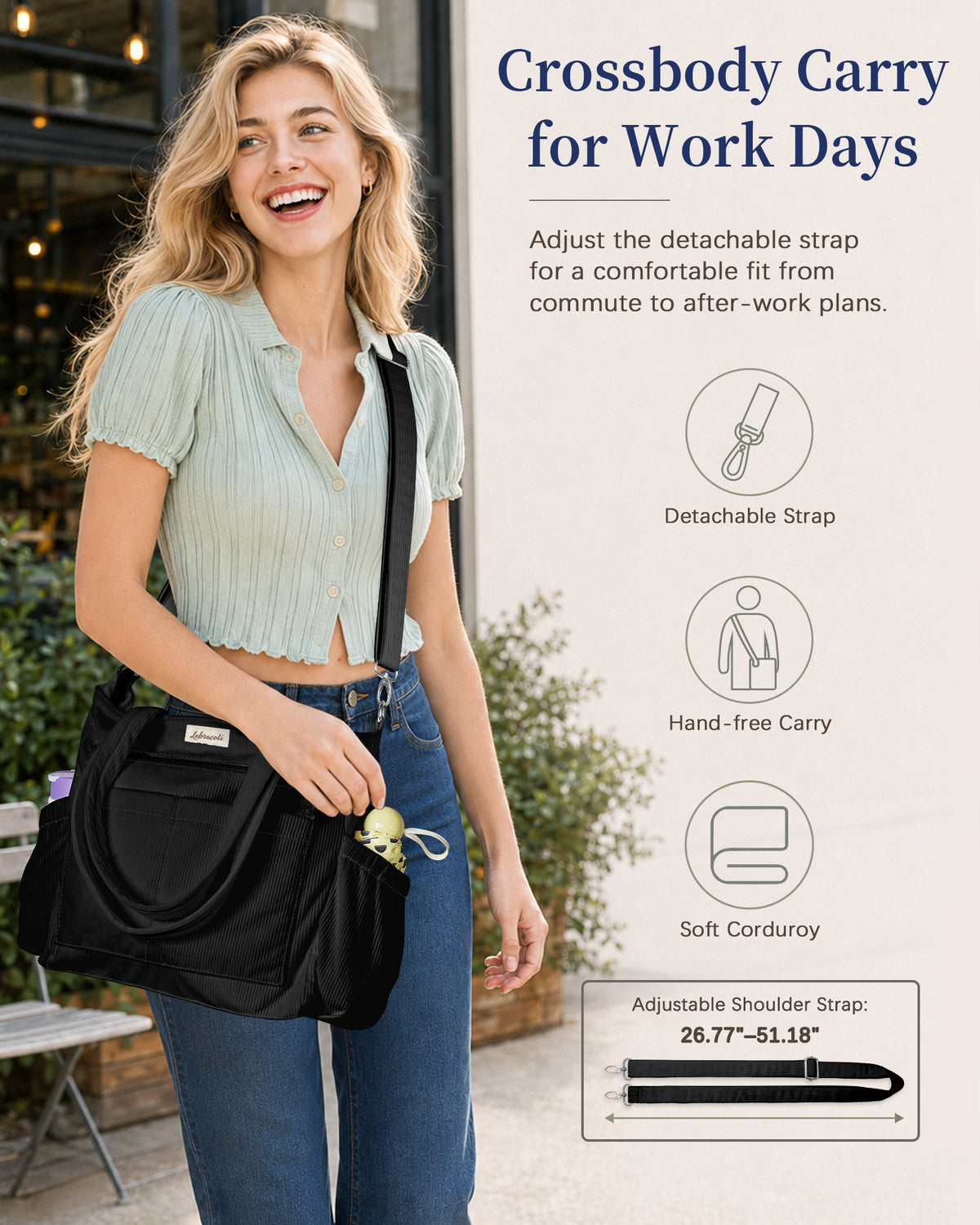 Black Corduroy Tote Bag