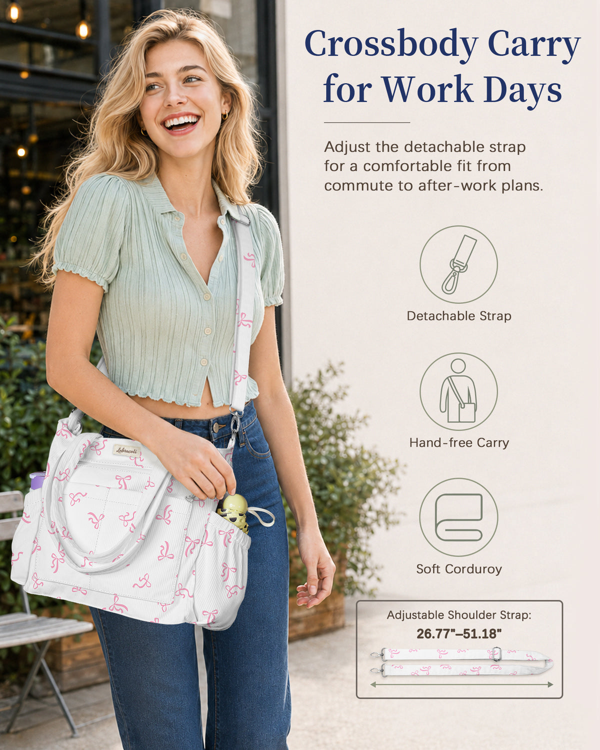 Ribbon Bow Corduroy Tote Bag