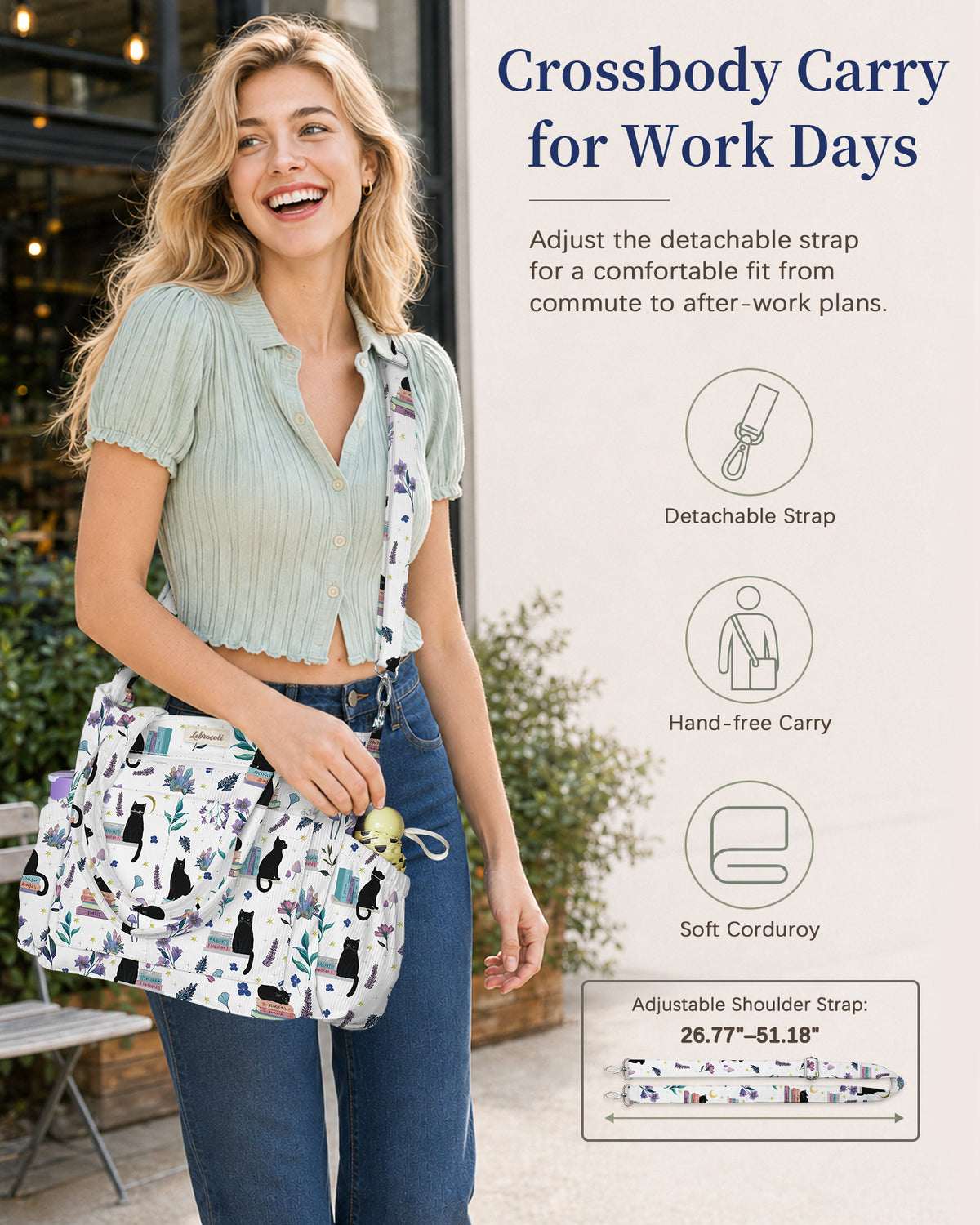 Cat Books Corduroy Tote Bag