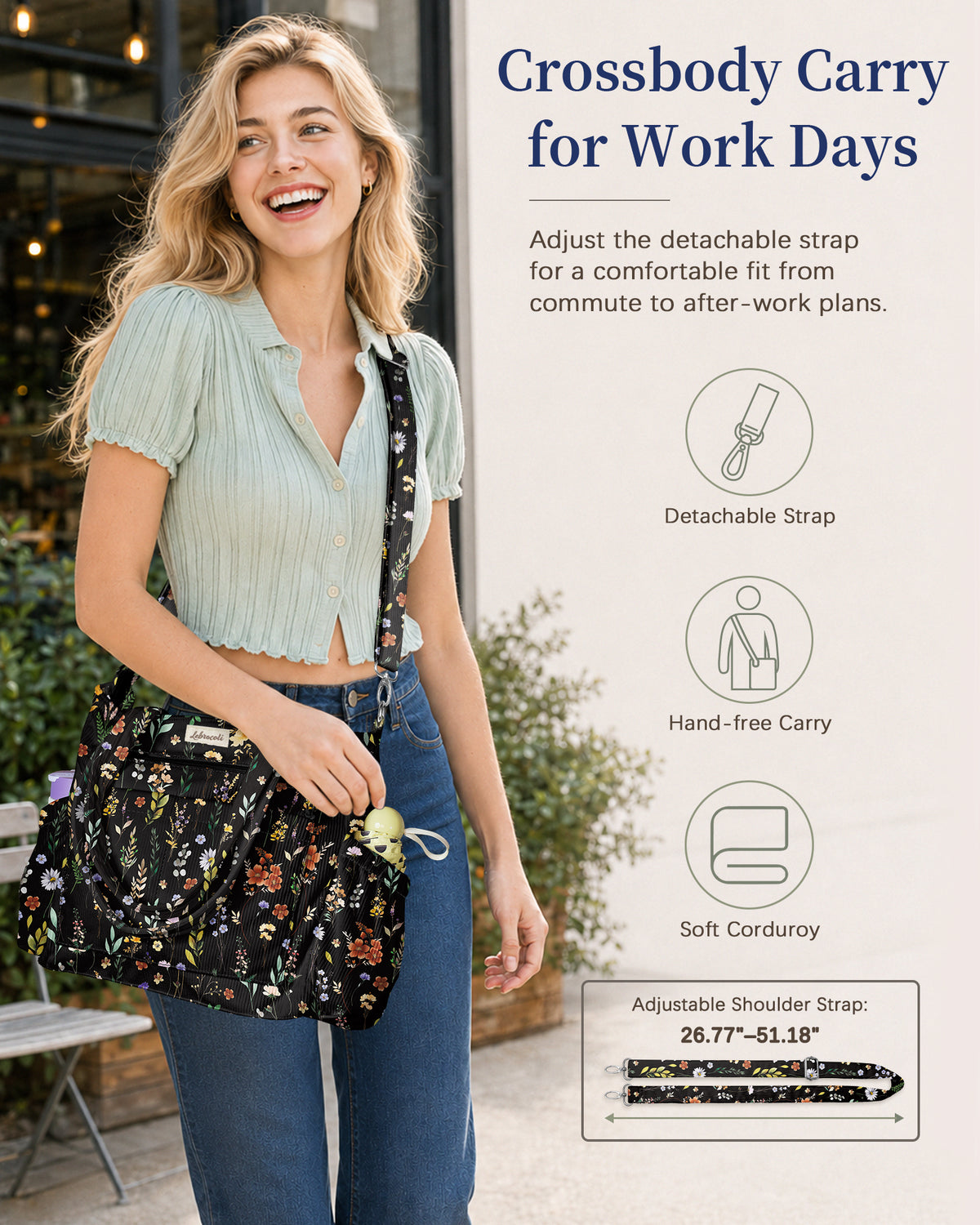 Retro Flower Corduroy Tote Bag
