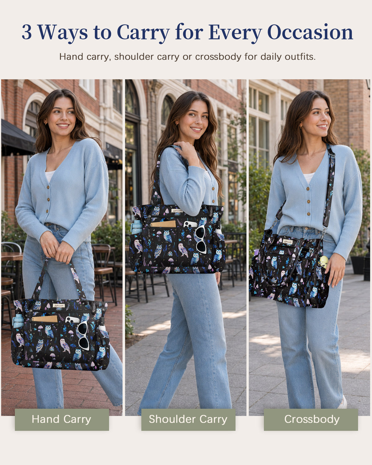 Moon Owl Corduroy Tote Bag