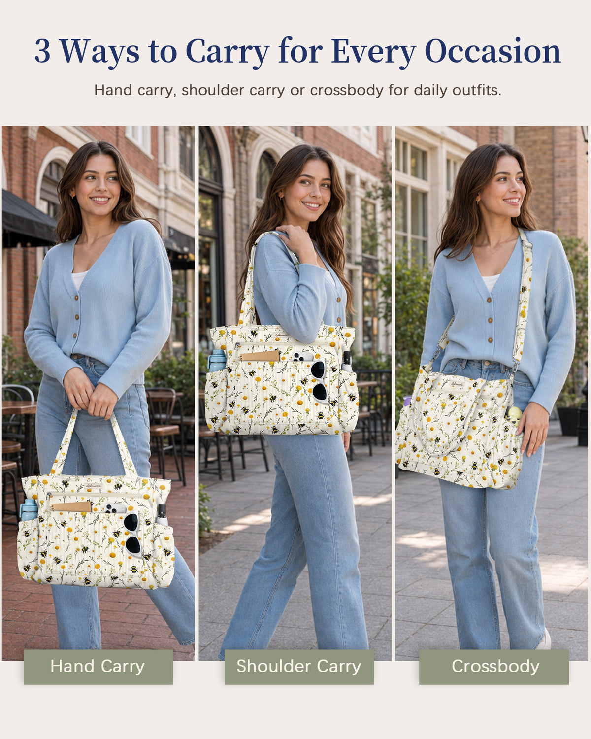 Bee and Florals Corduroy Tote Bag