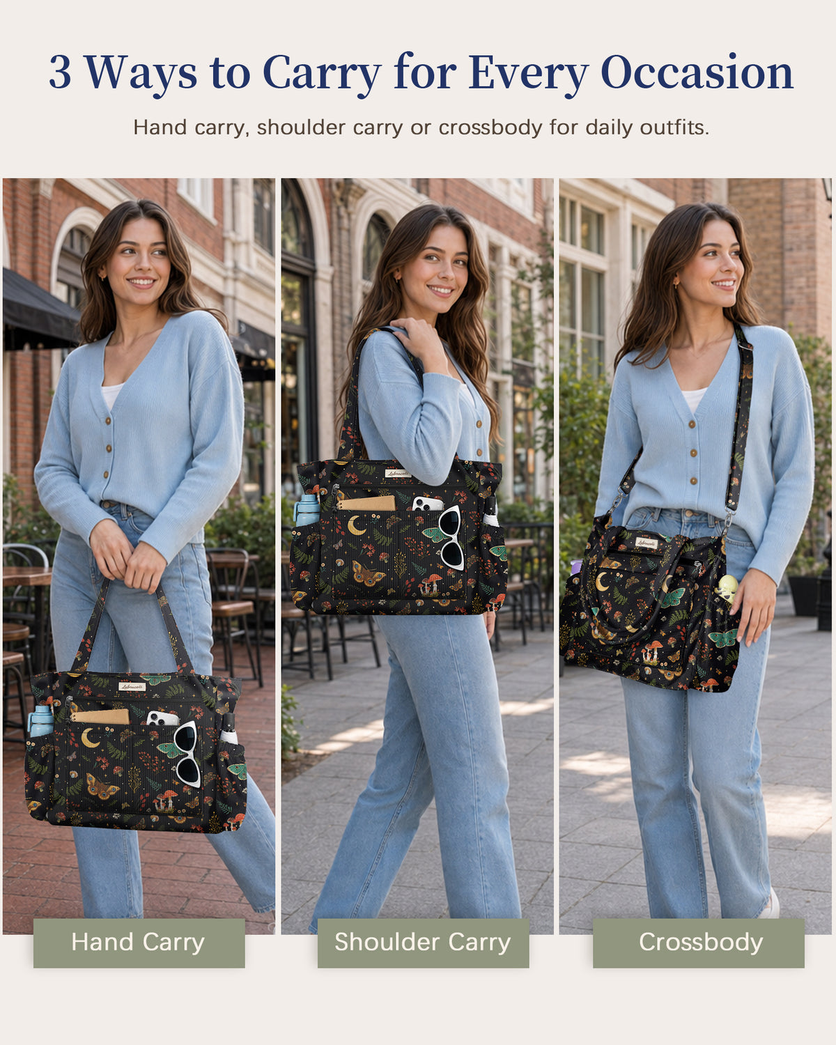 Mushroom and Butterfly Corduroy Tote Bag