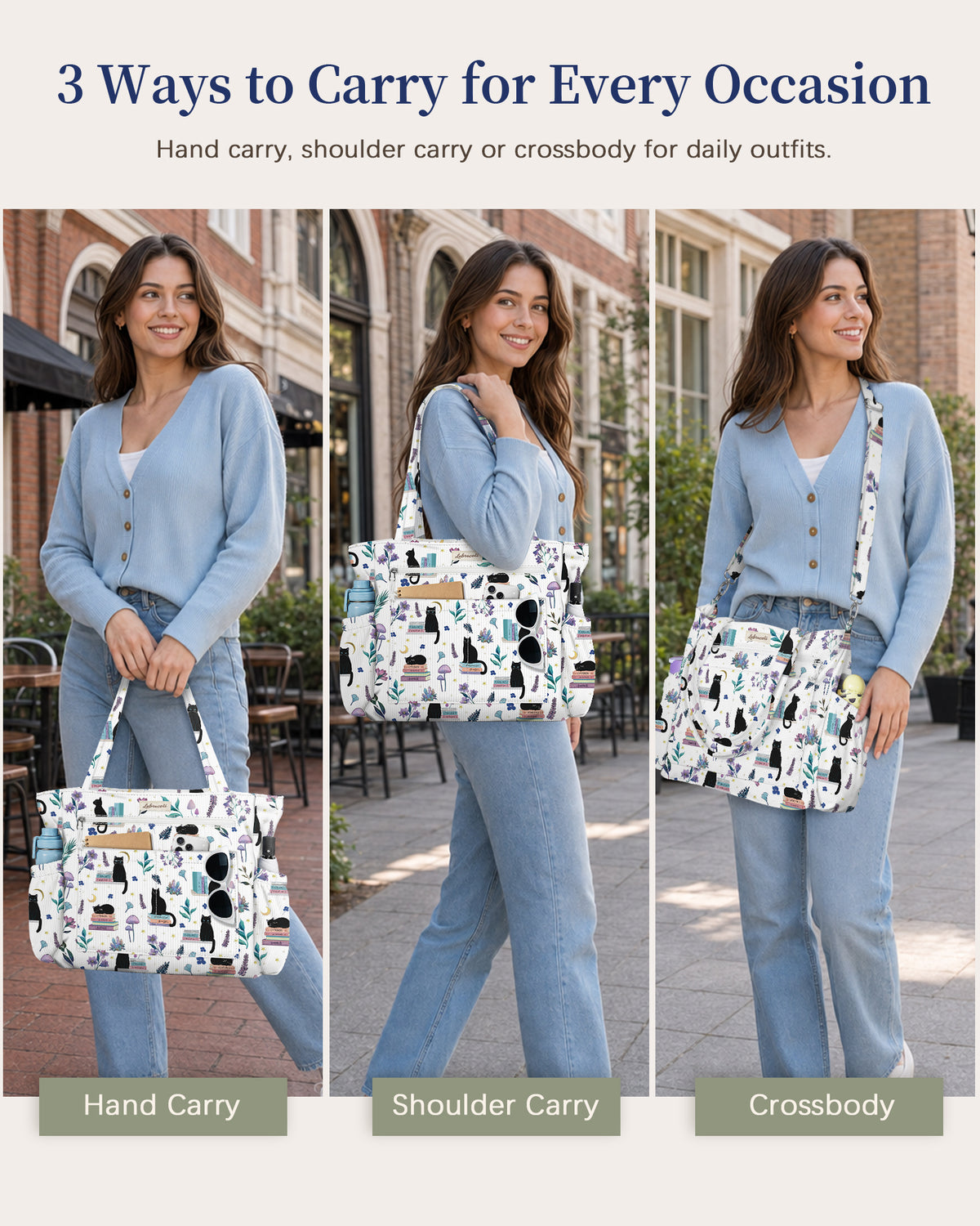 Cat Books Corduroy Tote Bag