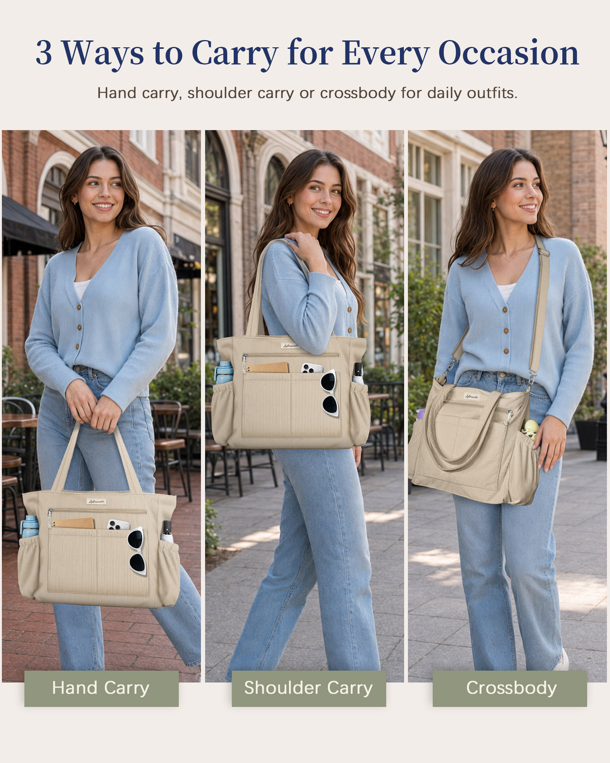 Khaki Corduroy Tote Bag