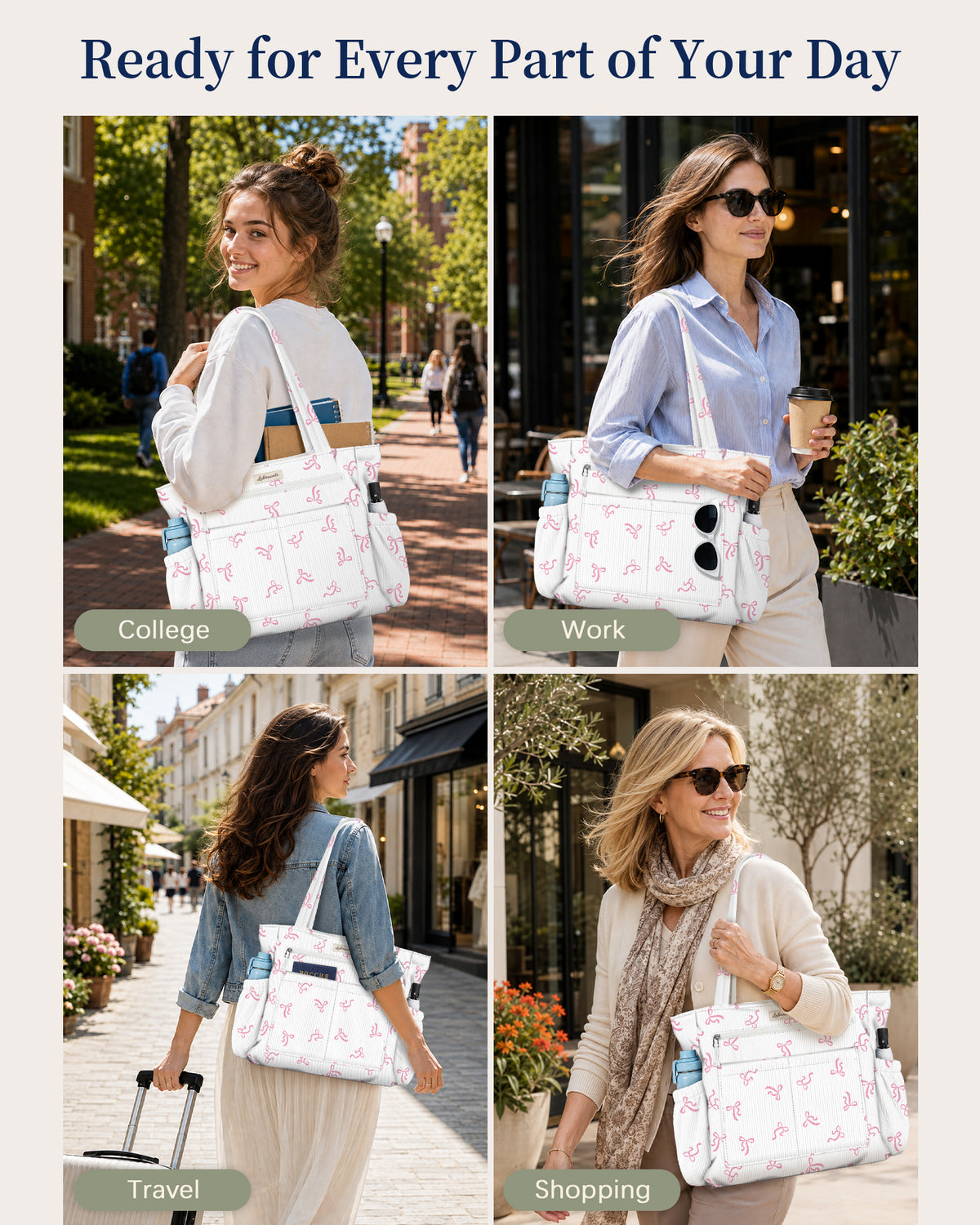 Ribbon Bow Corduroy Tote Bag