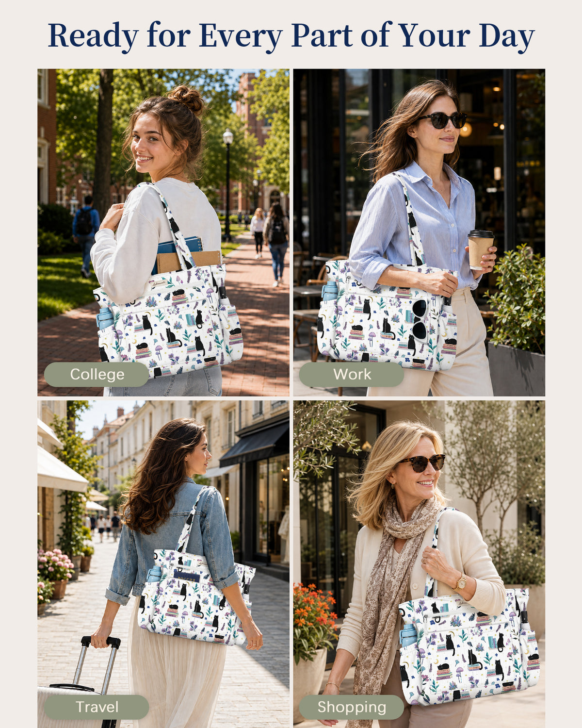 Cat Books Corduroy Tote Bag