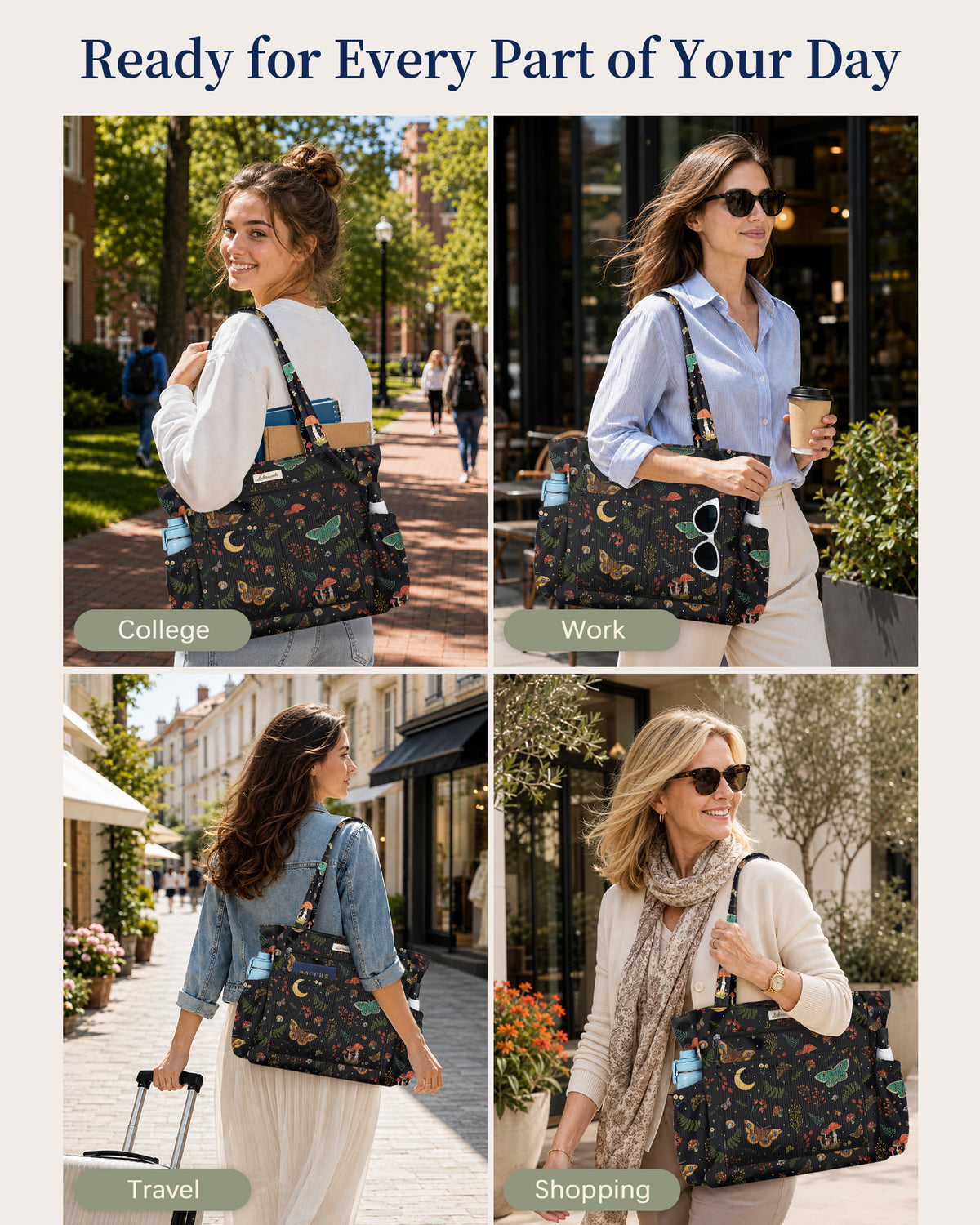 Mushroom and Butterfly Corduroy Tote Bag