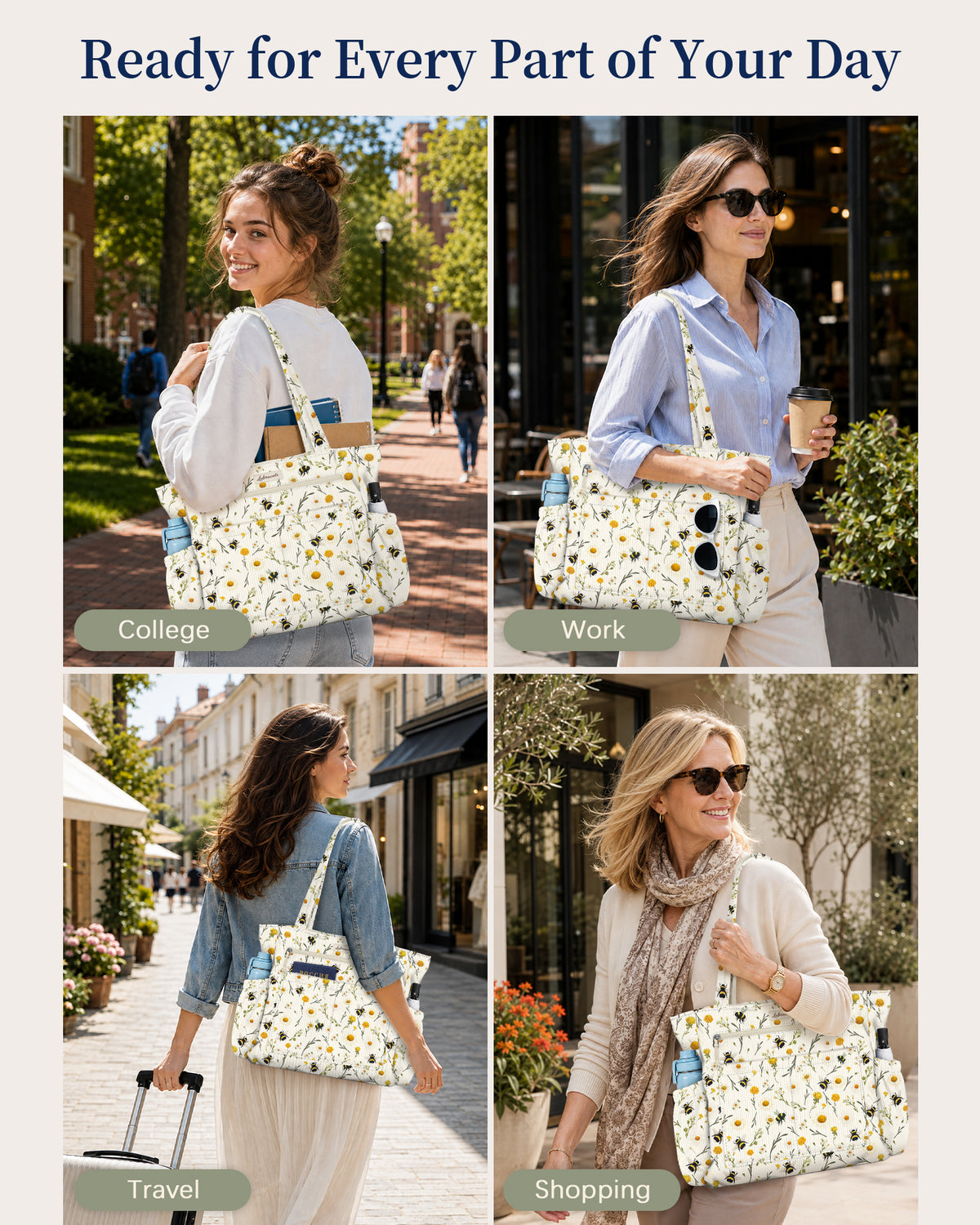 Bee and Florals Corduroy Tote Bag