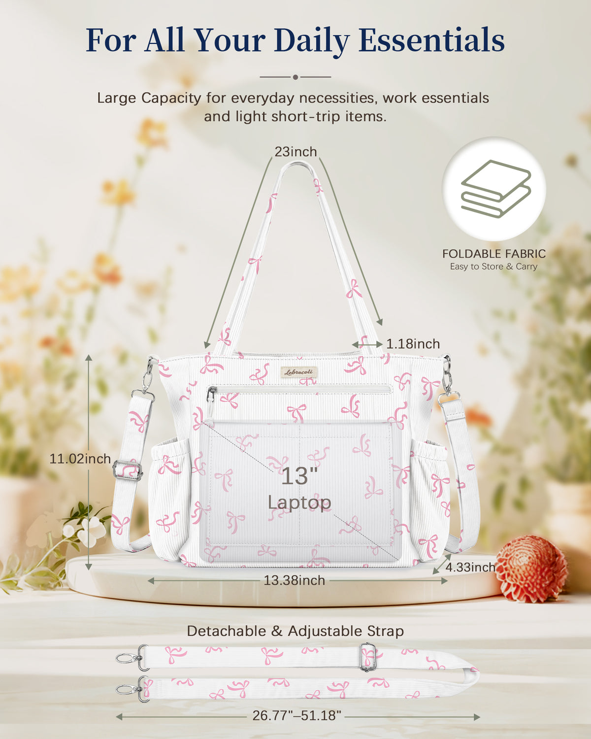 Ribbon Bow Corduroy Tote Bag