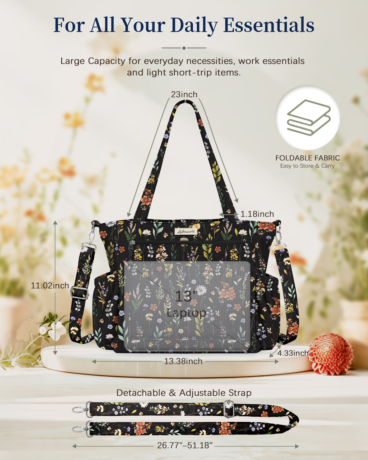 Retro Flower Corduroy Tote Bag