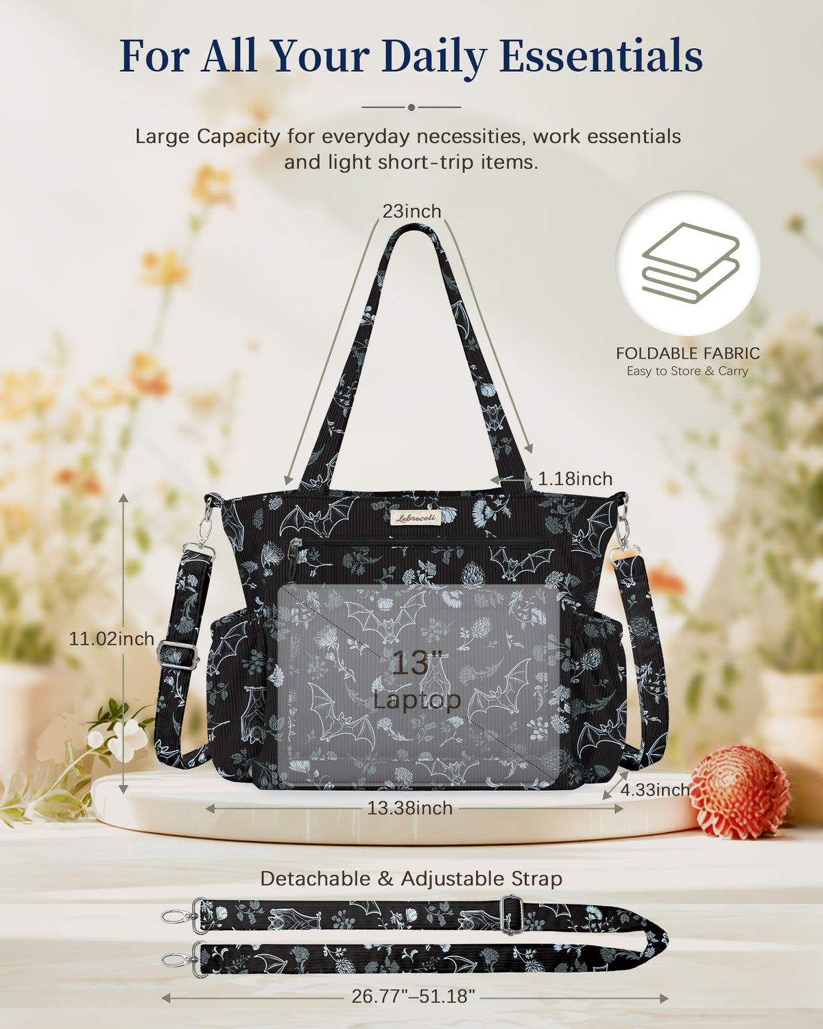 Gothic Bats Corduroy Tote Bag
