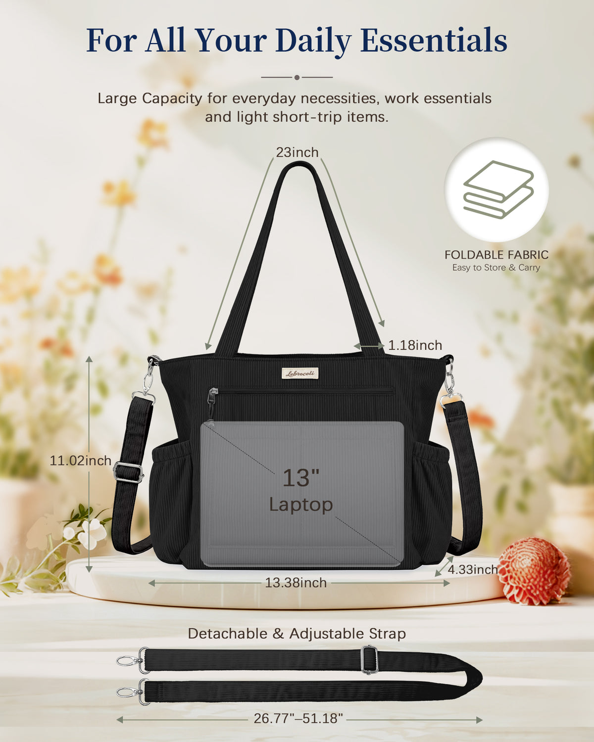 Black Corduroy Tote Bag