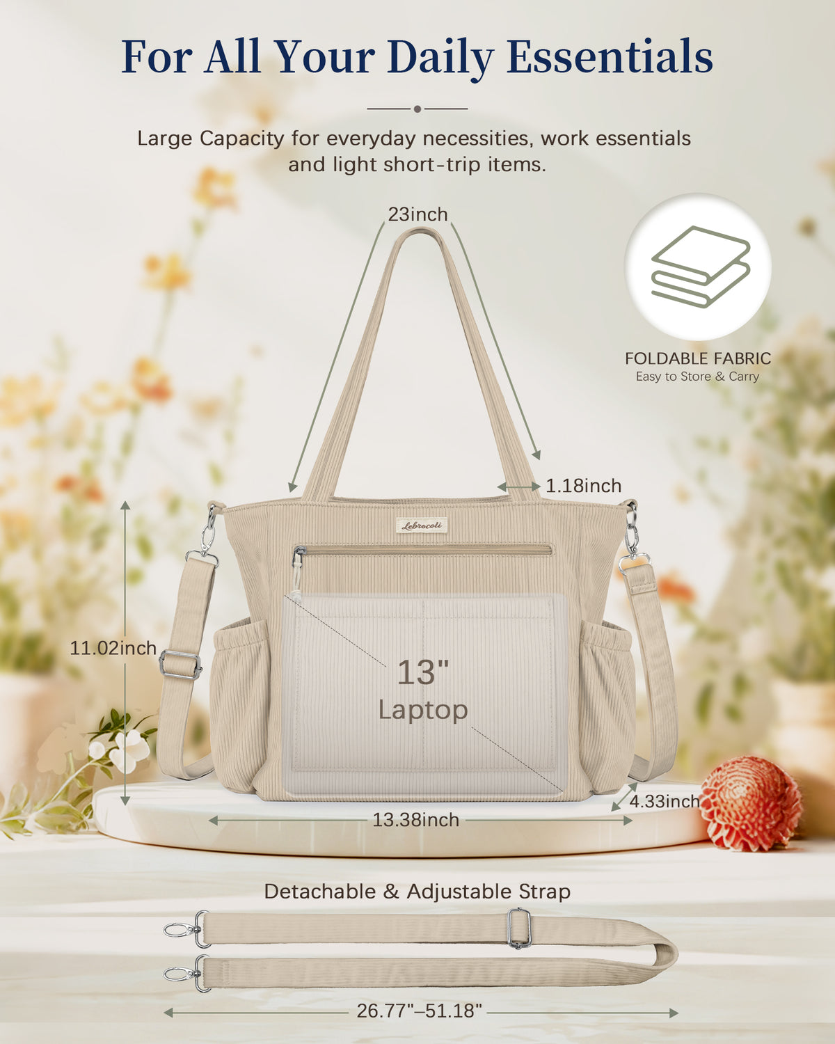 Khaki Corduroy Tote Bag