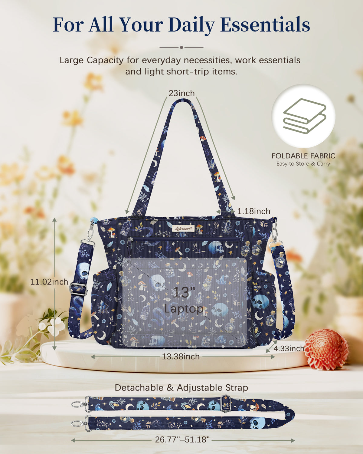 Gothic Skull Corduroy Tote Bag
