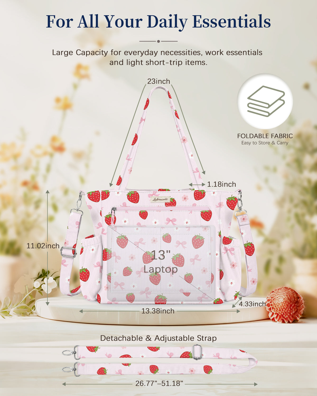Strawberry Corduroy Tote Bag