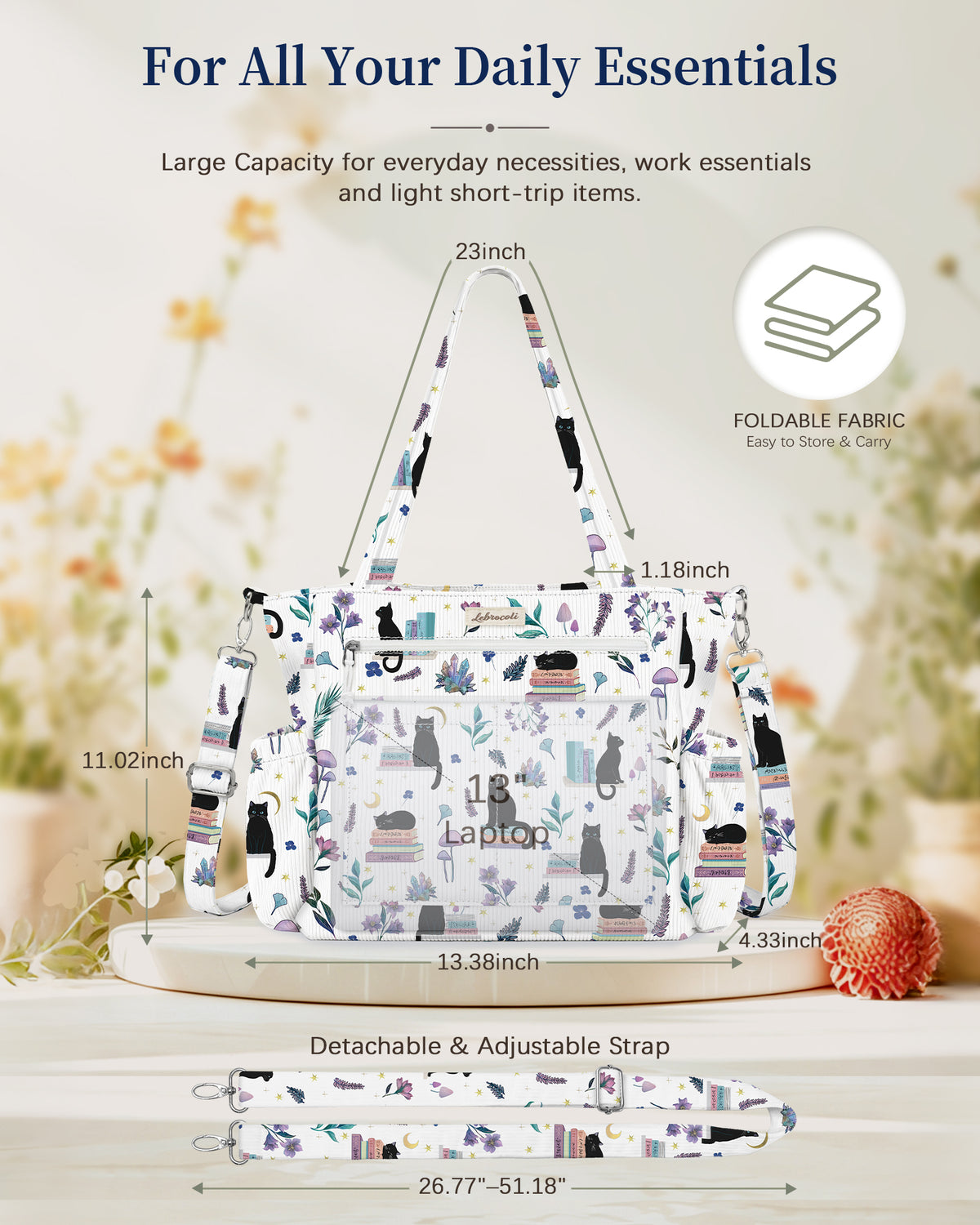 Cat Books Corduroy Tote Bag