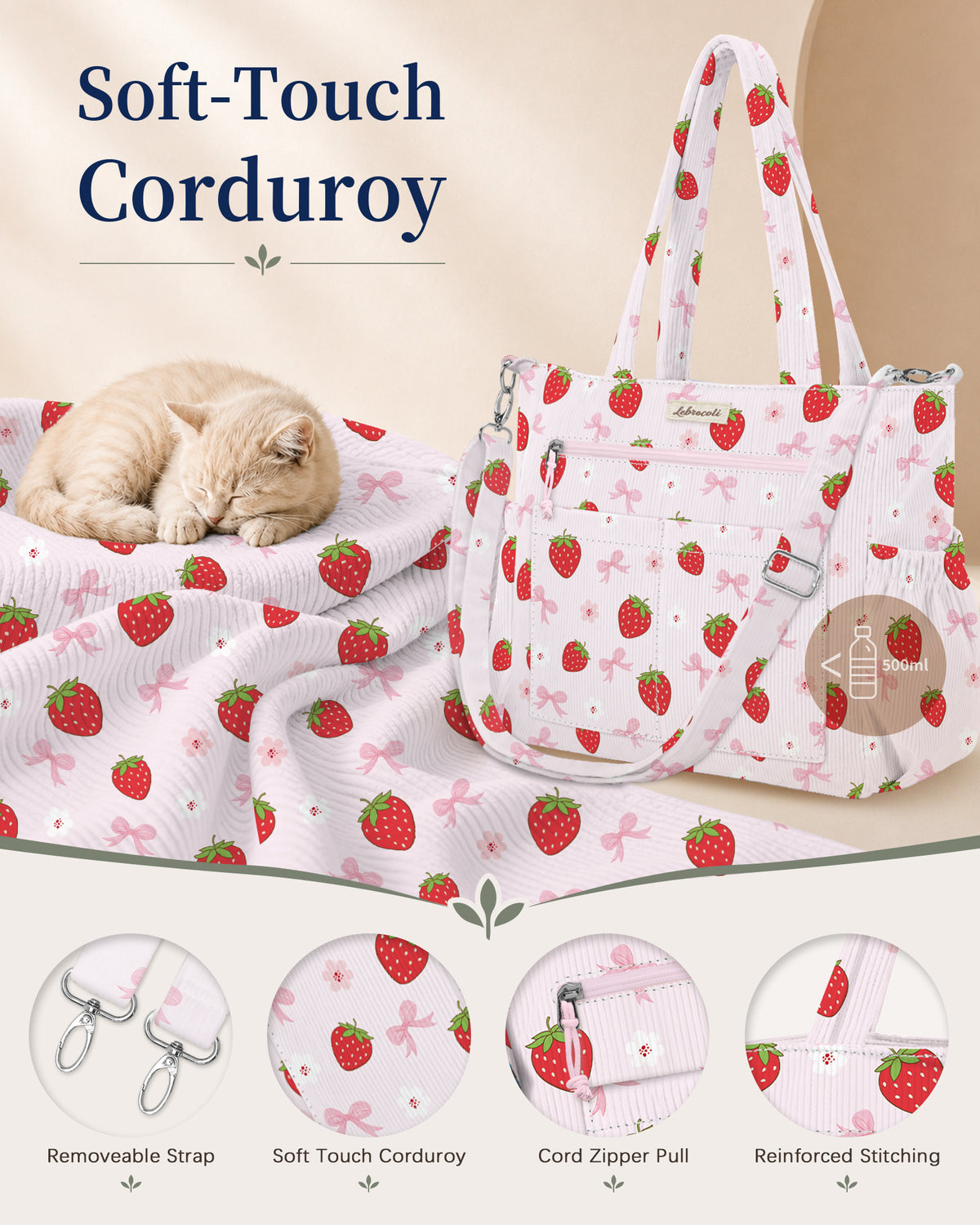 Strawberry Corduroy Tote Bag