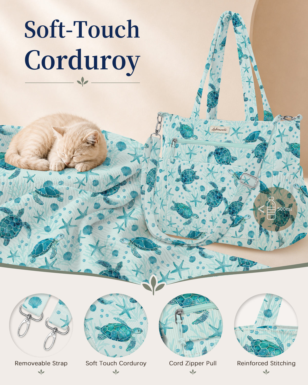 Sea Turtles Corduroy Tote Bag
