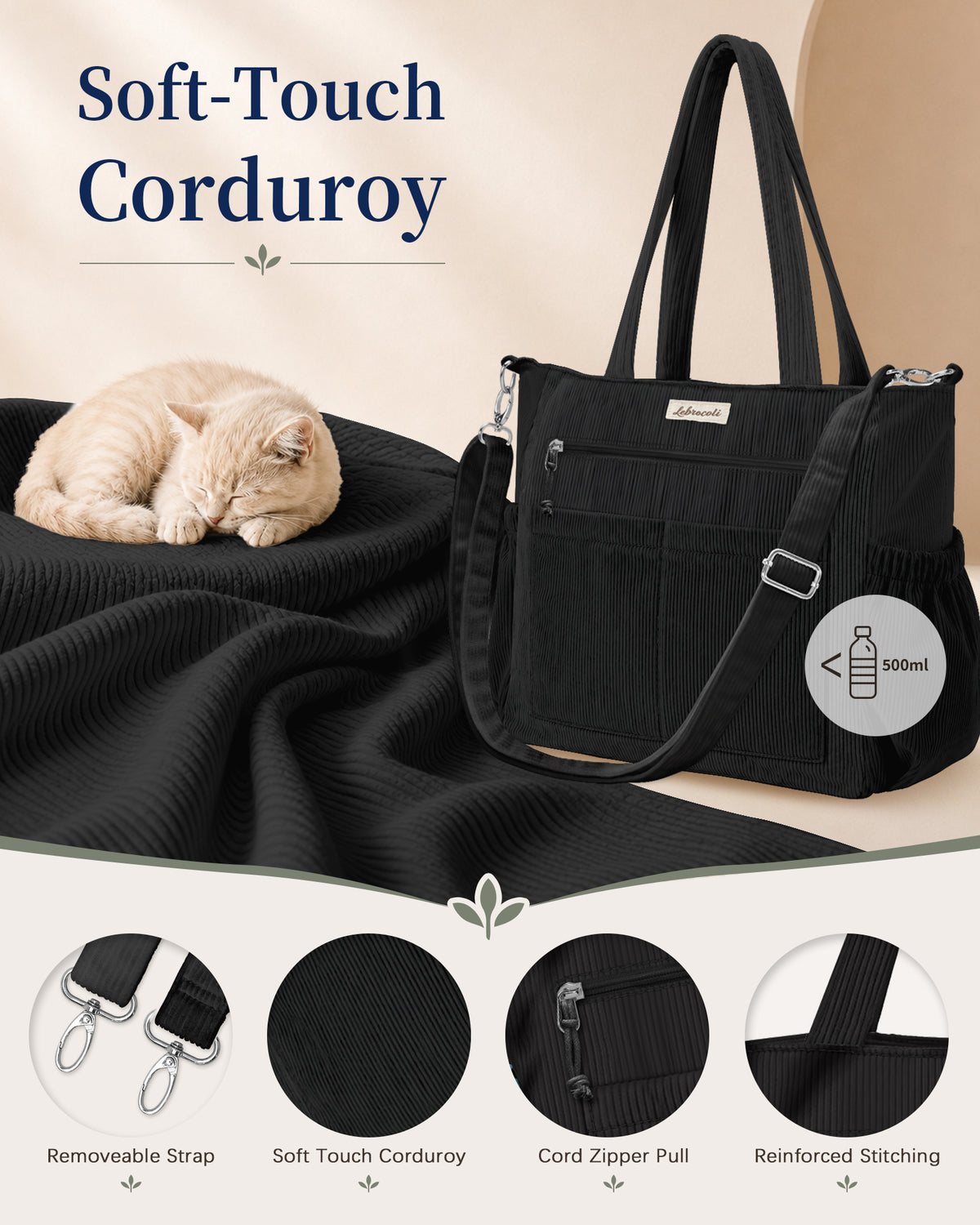 Black Corduroy Tote Bag