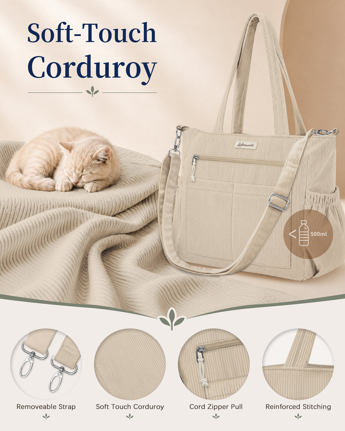 Khaki Corduroy Tote Bag