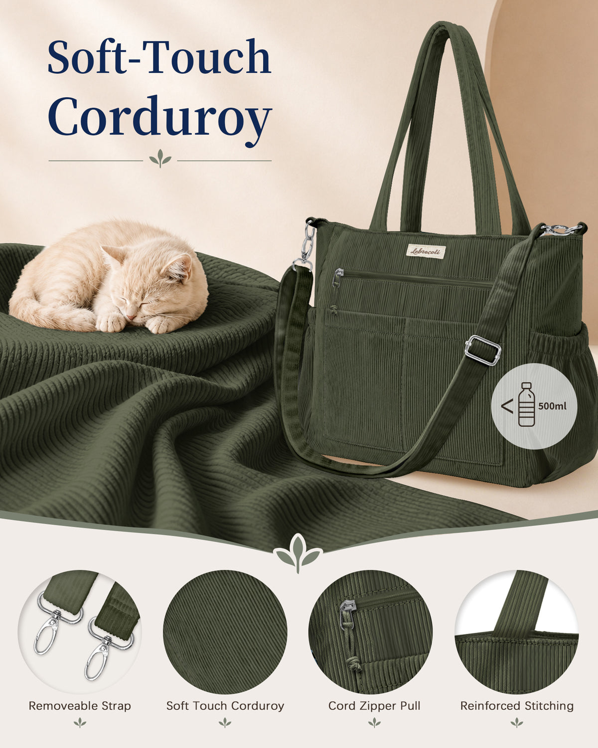 Green Corduroy Tote Bag