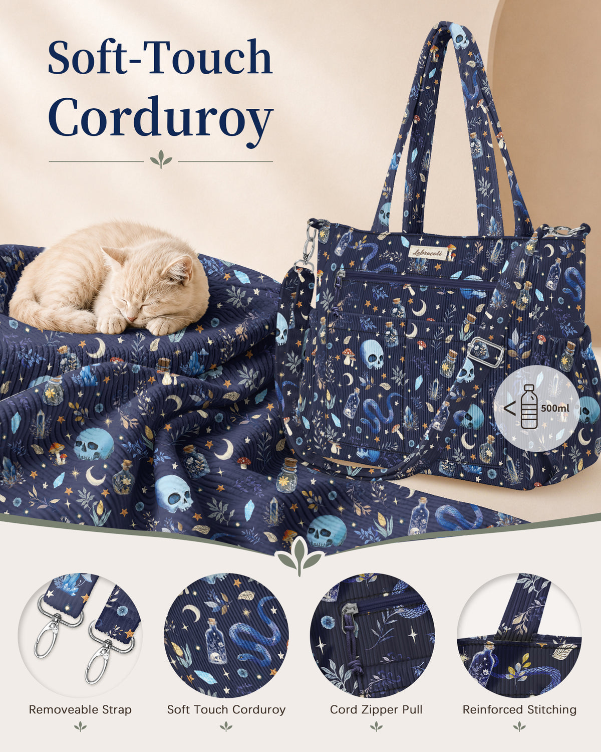 Gothic Skull Corduroy Tote Bag