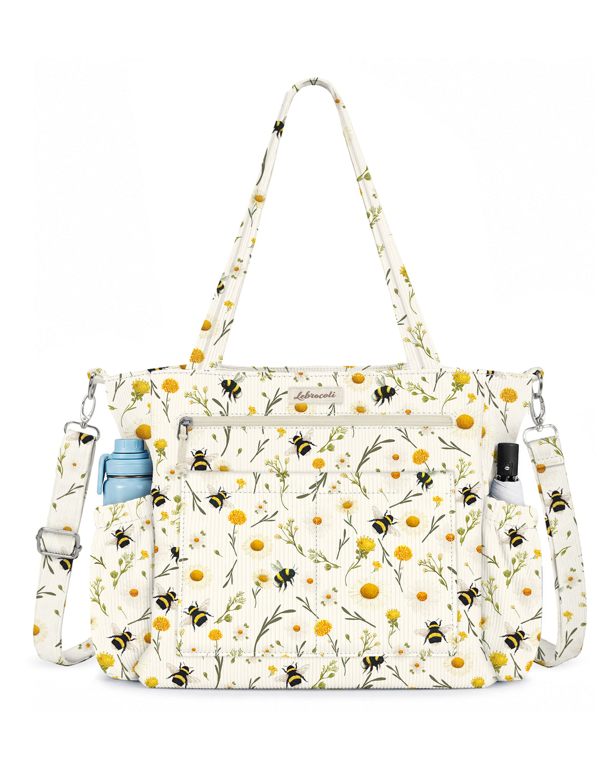 Bee and Florals Corduroy Tote Bag
