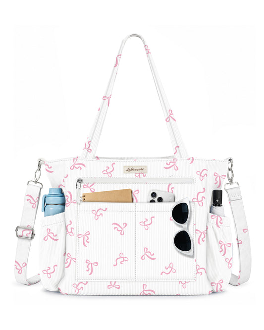 Ribbon Bow Corduroy Tote Bag