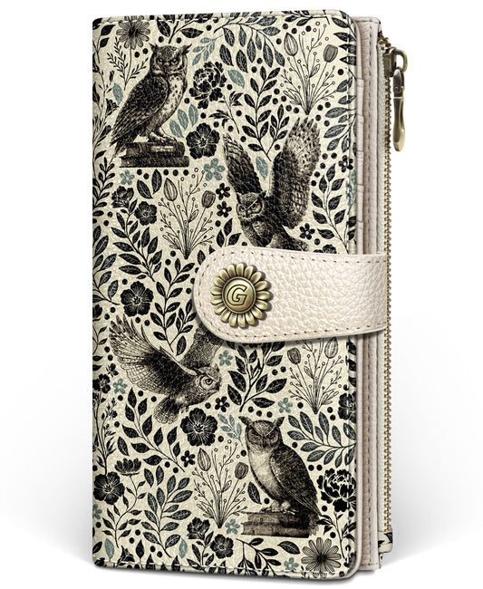 Women's RFID Wallet - Owl Bifold Wallet with Zipper Coin Pocket