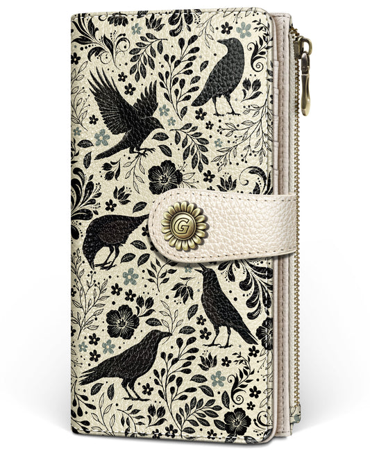 Women Wallet RFID,  Credit Card Holder Bifold,  Crow Art Patterns