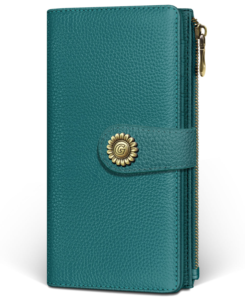 Women's RFID Wallet - Teal Blue Bifold Wallet with Zipper Coin Pocket