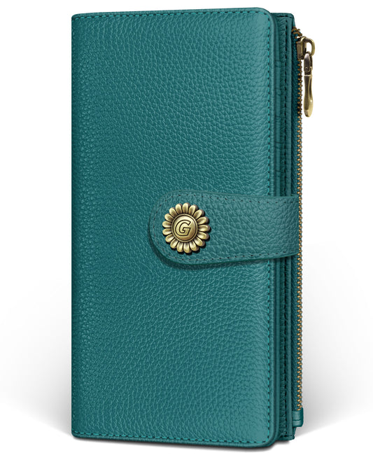 Women's RFID Wallet - Teal Blue Bifold Wallet with Zipper Coin Pocket