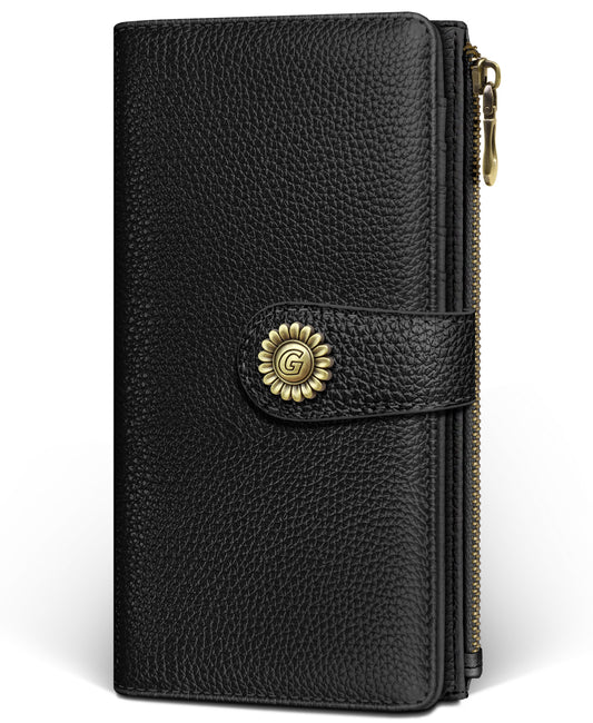 Women's RFID Wallet - Black Bifold Wallet with Zipper Coin Pocket