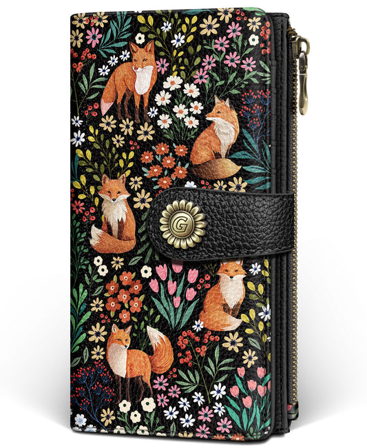 Women's RFID Wallet - Cute Fox Bifold Wallet with Zipper Coin Pocket