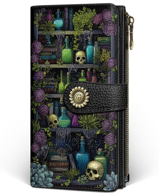 Women's RFID Wallet - Goth Book Shelf Bifold Wallet with Zipper Coin Pocket