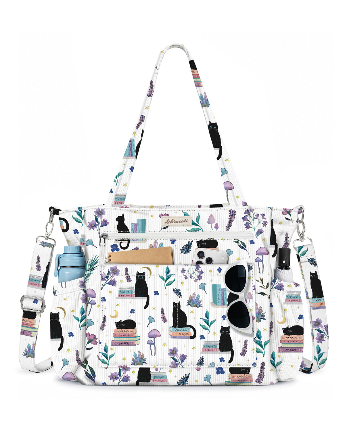 Cat Books Corduroy Tote Bag