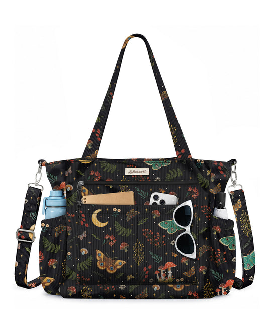Mushroom and Butterfly Corduroy Tote Bag