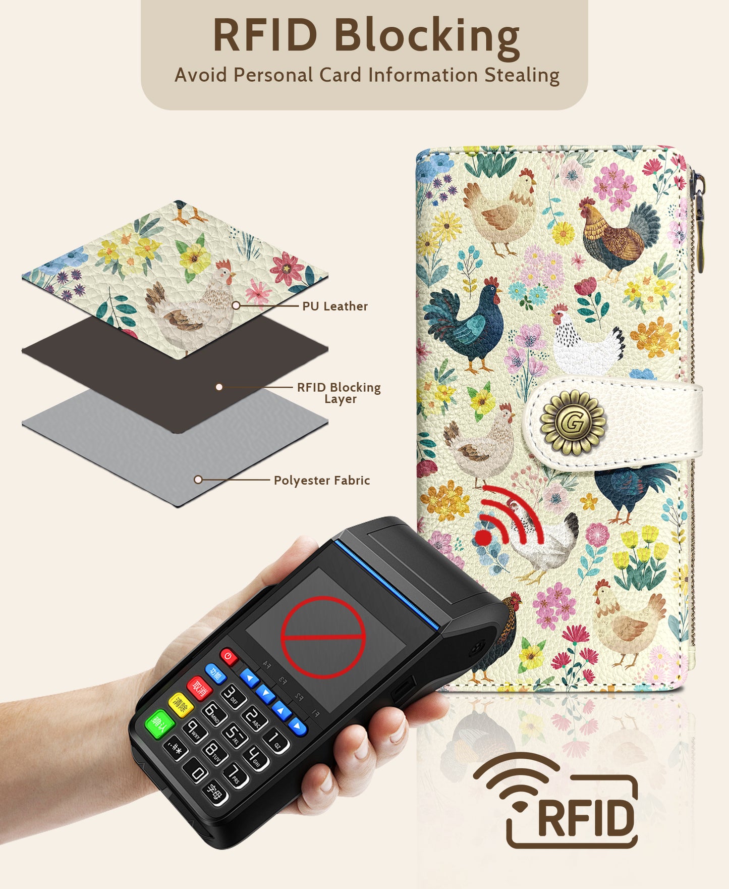 Women's Fashion Wallet - Chicken & Floral Print