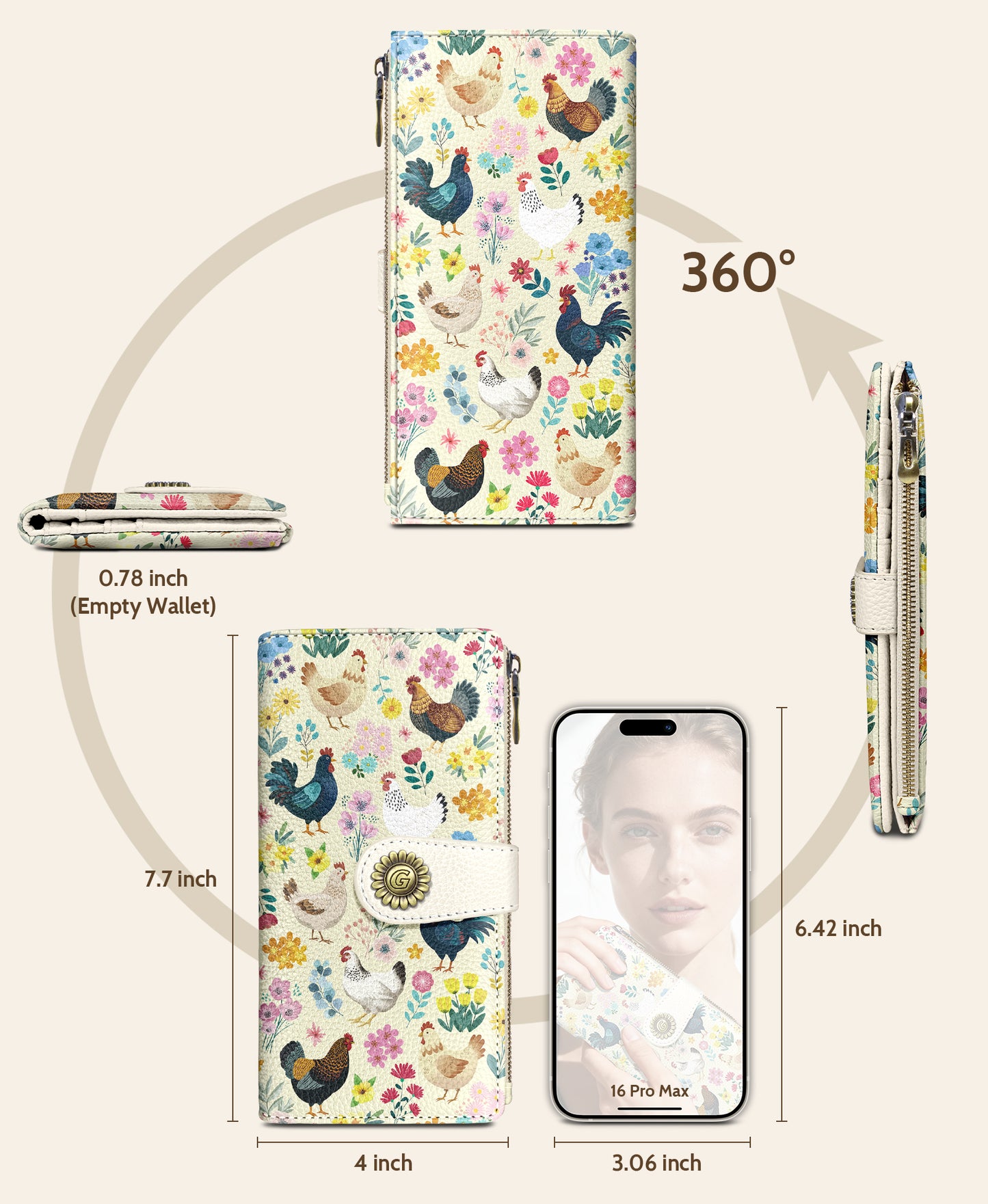 Women's Fashion Wallet - Chicken & Floral Print