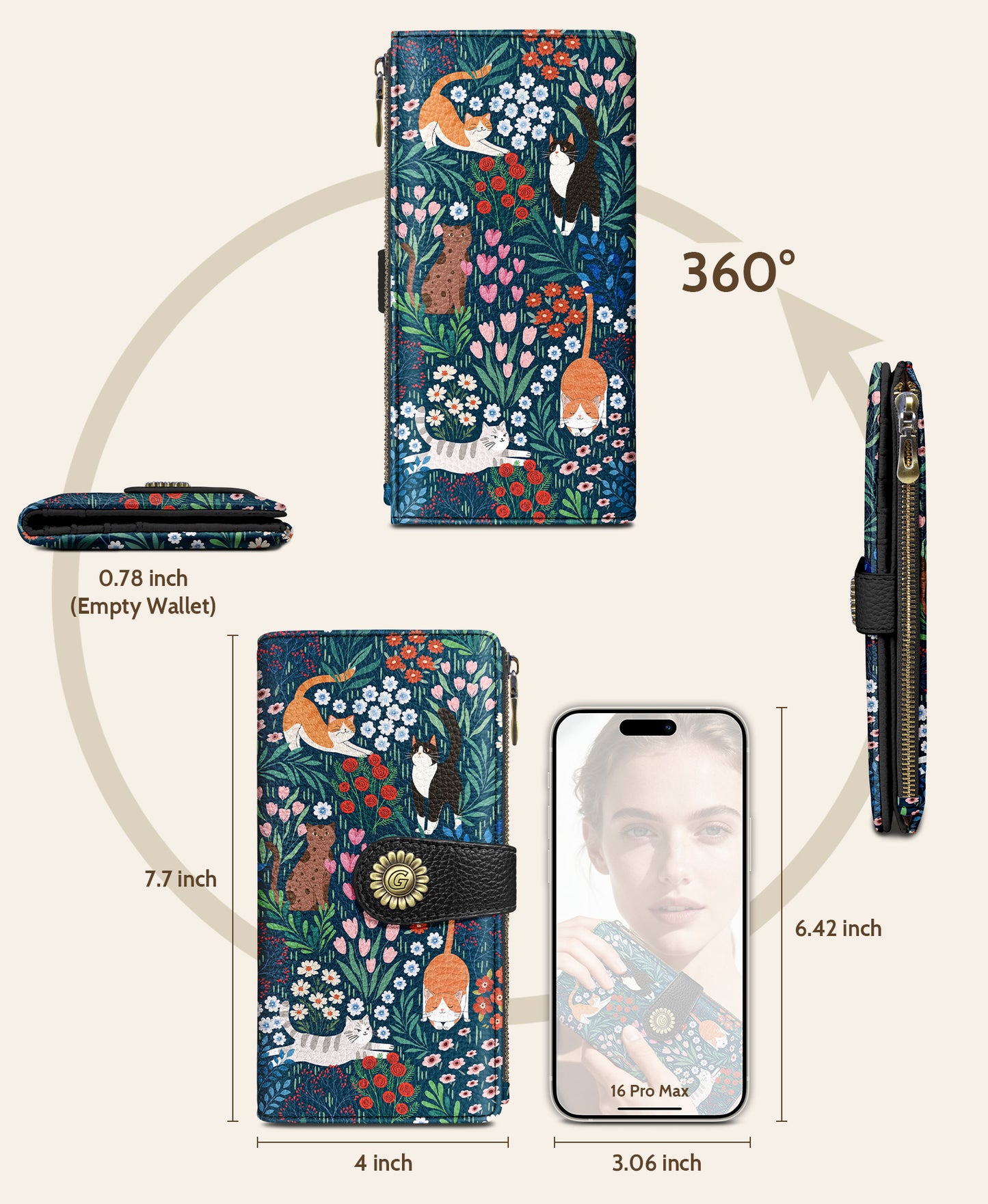 Women's Vintage Fashion Wallet - Playful Cat Pattern