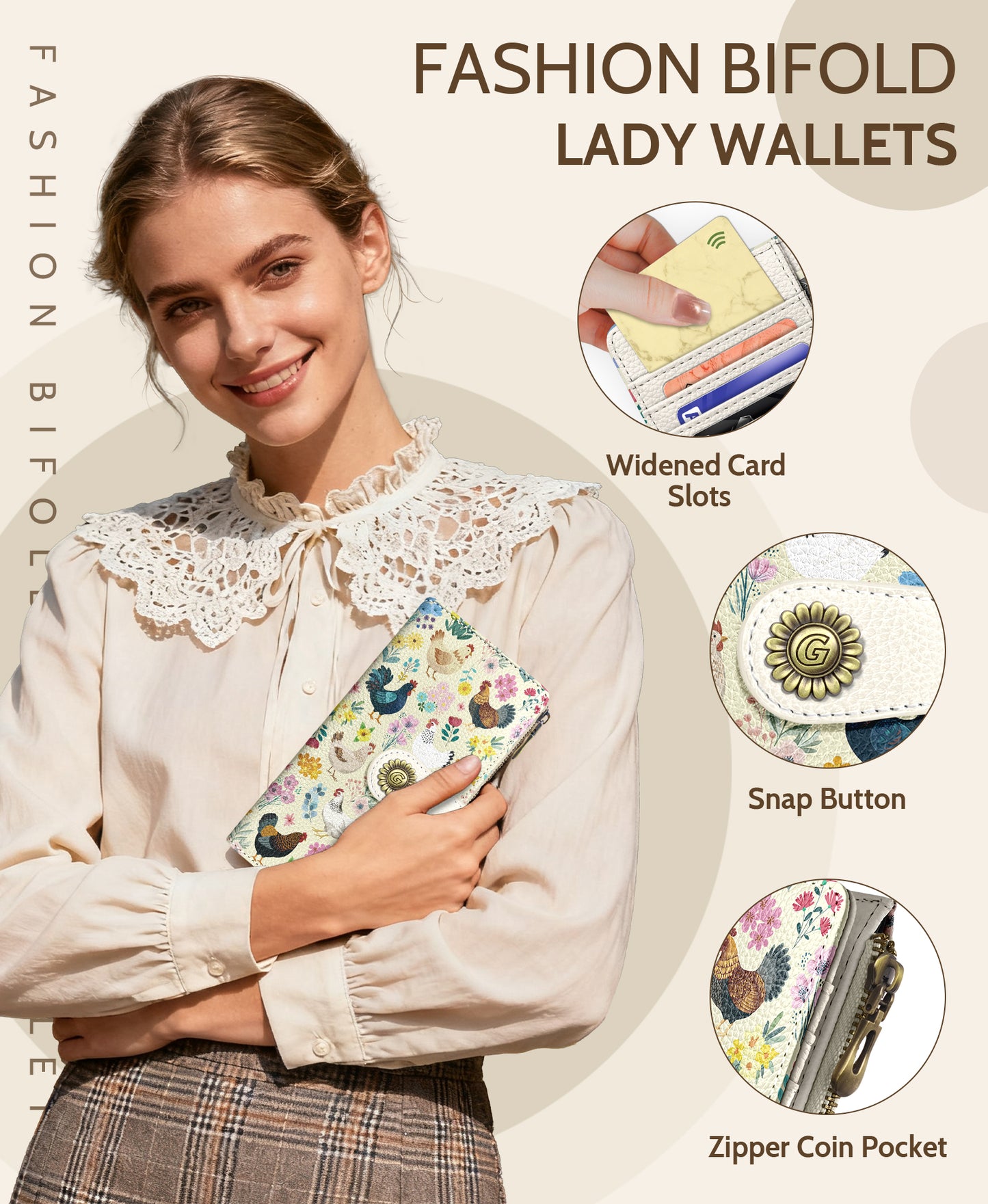 Women's Fashion Wallet - Chicken & Floral Print