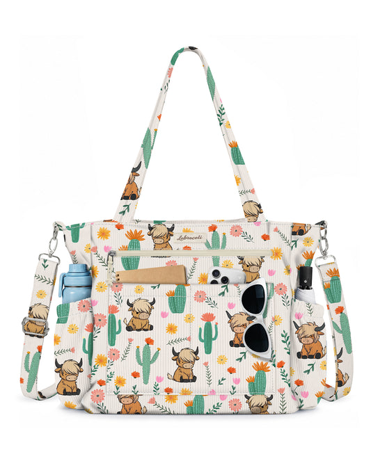Highland Cow Corduroy Tote Bag