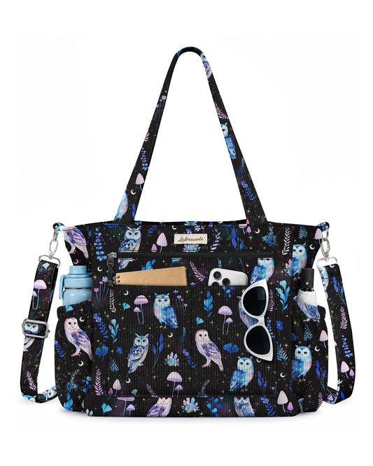 Moon Owl Corduroy Tote Bag