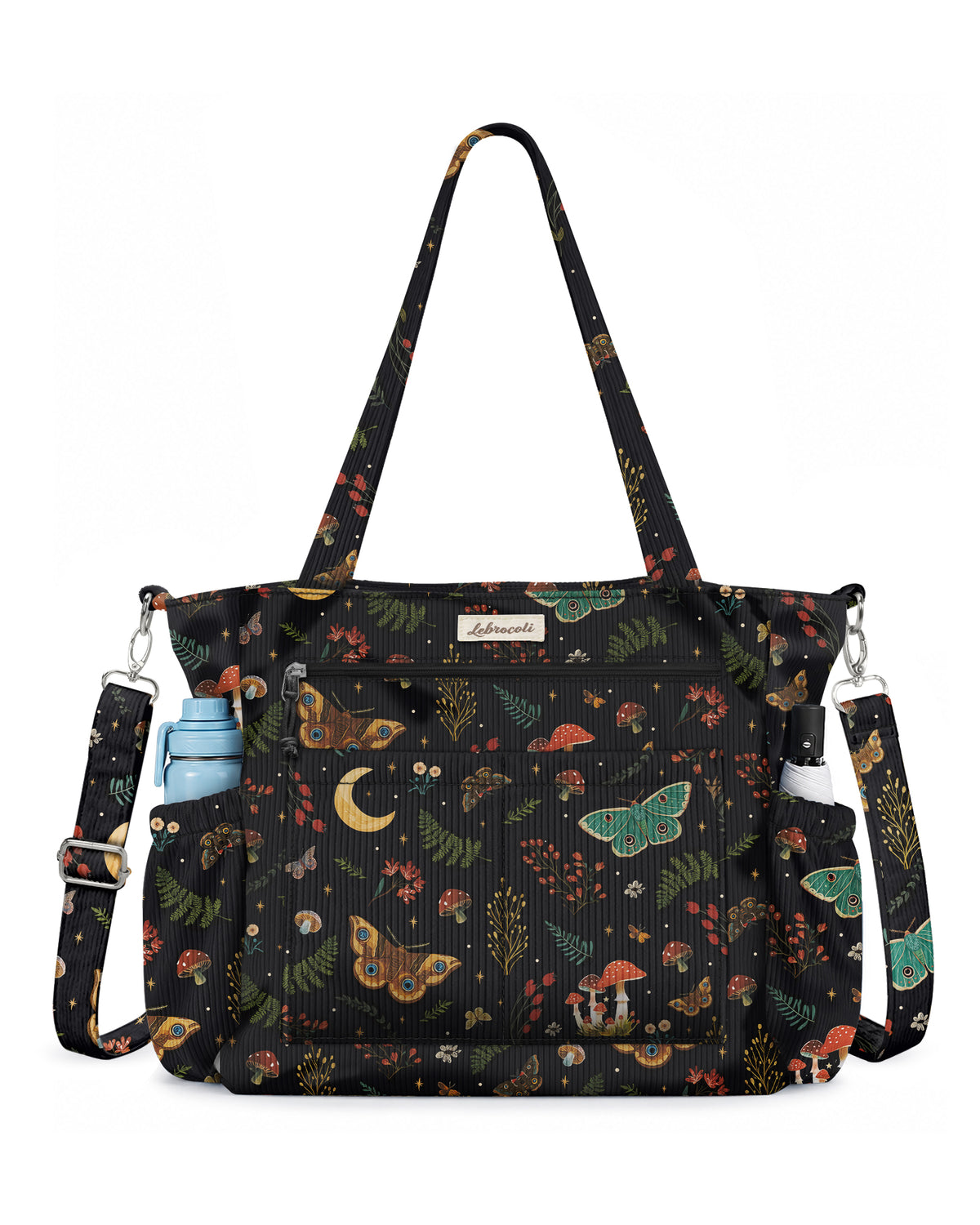 Mushroom and Butterfly Corduroy Tote Bag